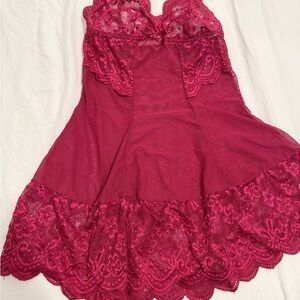 Women’s Lace Trim Chemise Nightdress - Raspberry Pink